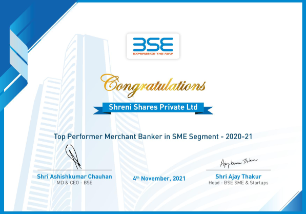 Rewarded as top Performer Merchant Banking in SME Segment 2020-21